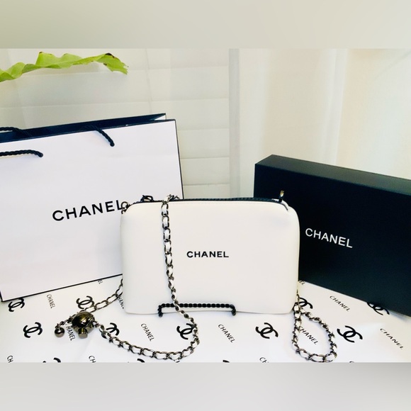 Chanel Neoprene White Cosmetic Beauty Bag Pouch NIB - Picture 7 of 7